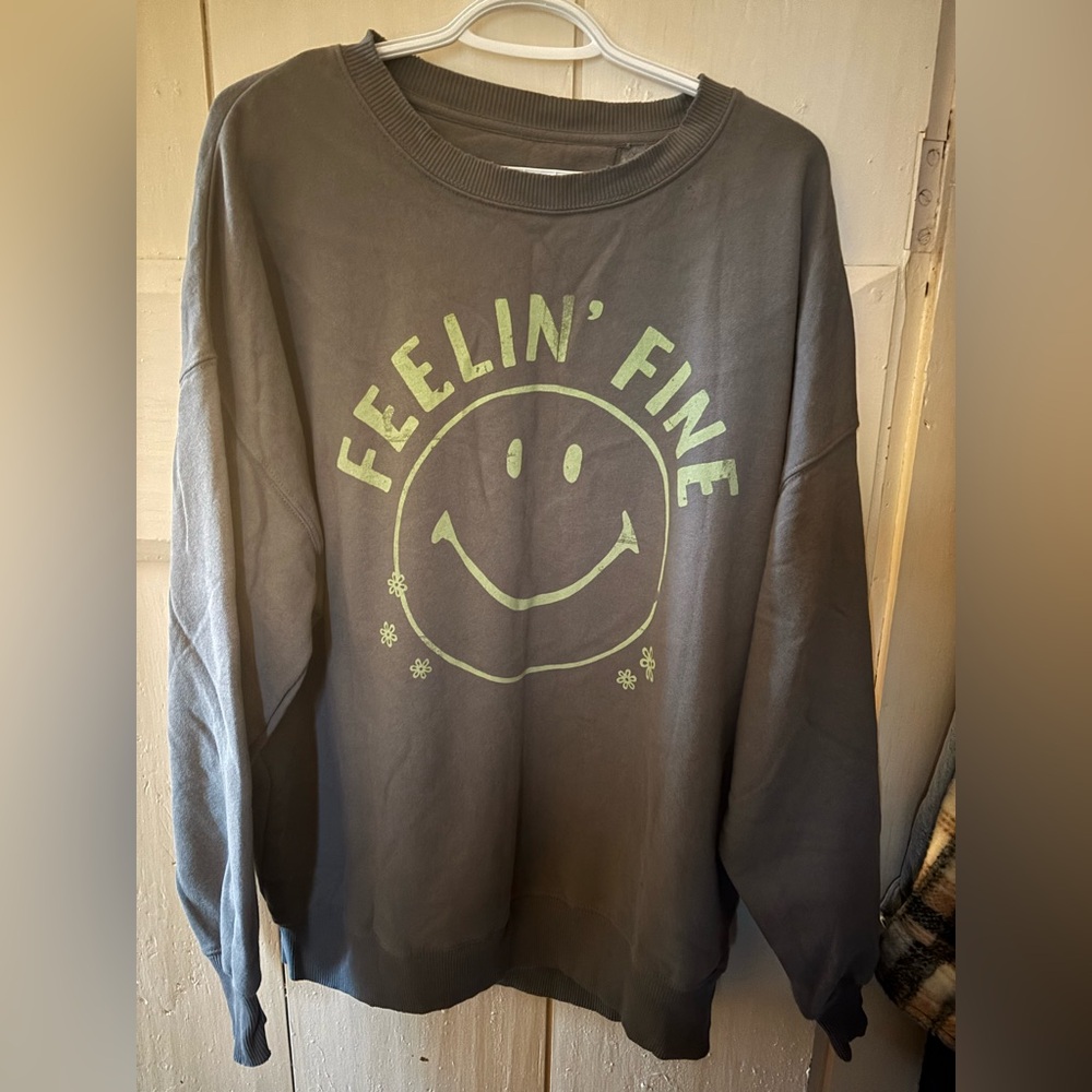 American Eagle Outfitters Gray Sweatshirt with Green Print